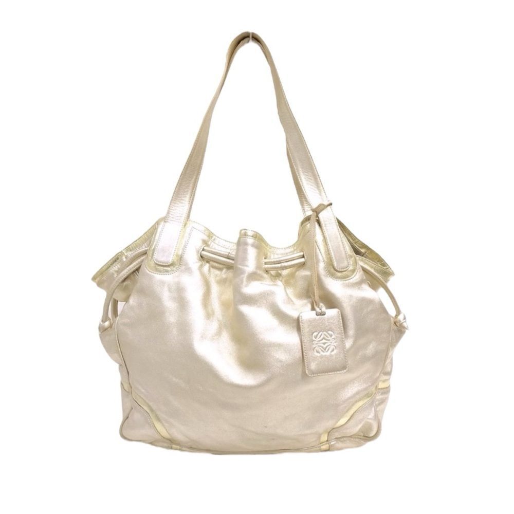 Auth Loewe Champagne Gold Leather Hobo Bucket Shoulder Bag Cinch